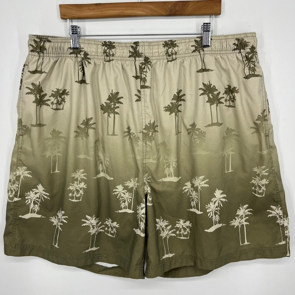 Croft & Barrow Mens XXL Swim Trunks Palm Tree Tropical Ombre Green Board Shorts